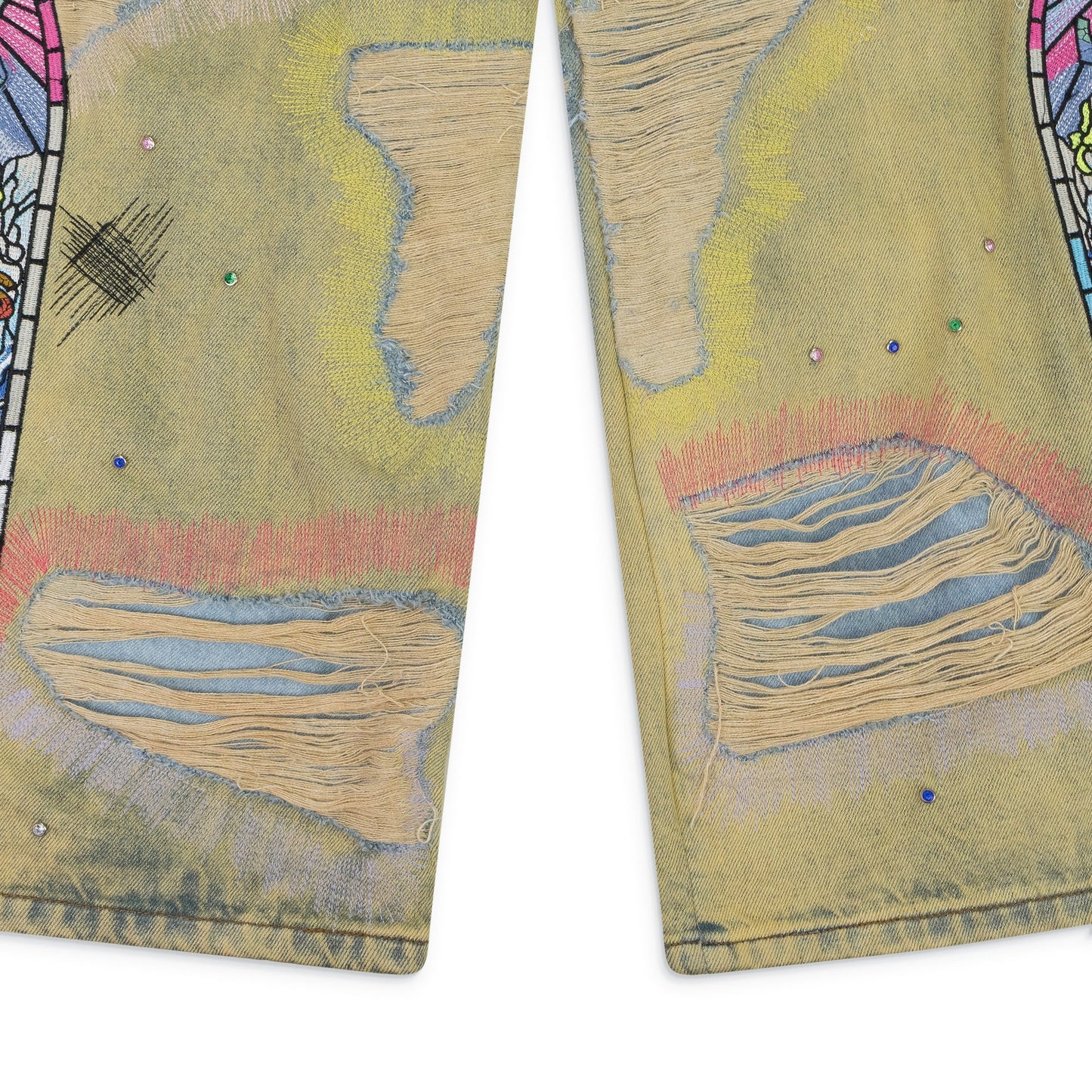 MULTI SIDE-EMBROIDERY WIDE-LEG JEANS