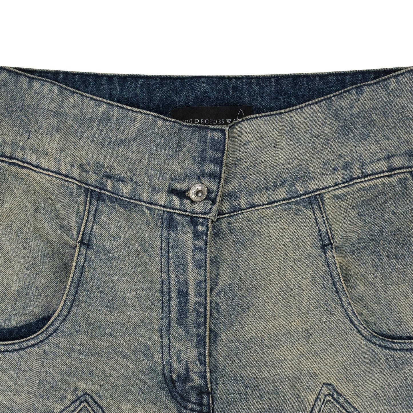 INDIGO LACED STAINED WIDE-LEG JEANS