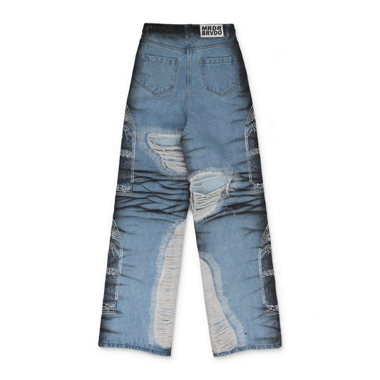 BLUE NOIR STRIPE WIDE-LEG JEANS