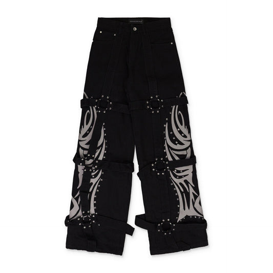 BLACK WINGED LOGO BONDAGE STRAIGHT-FIT JEANS
