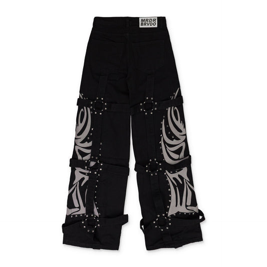 BLACK WINGED LOGO BONDAGE STRAIGHT-FIT JEANS