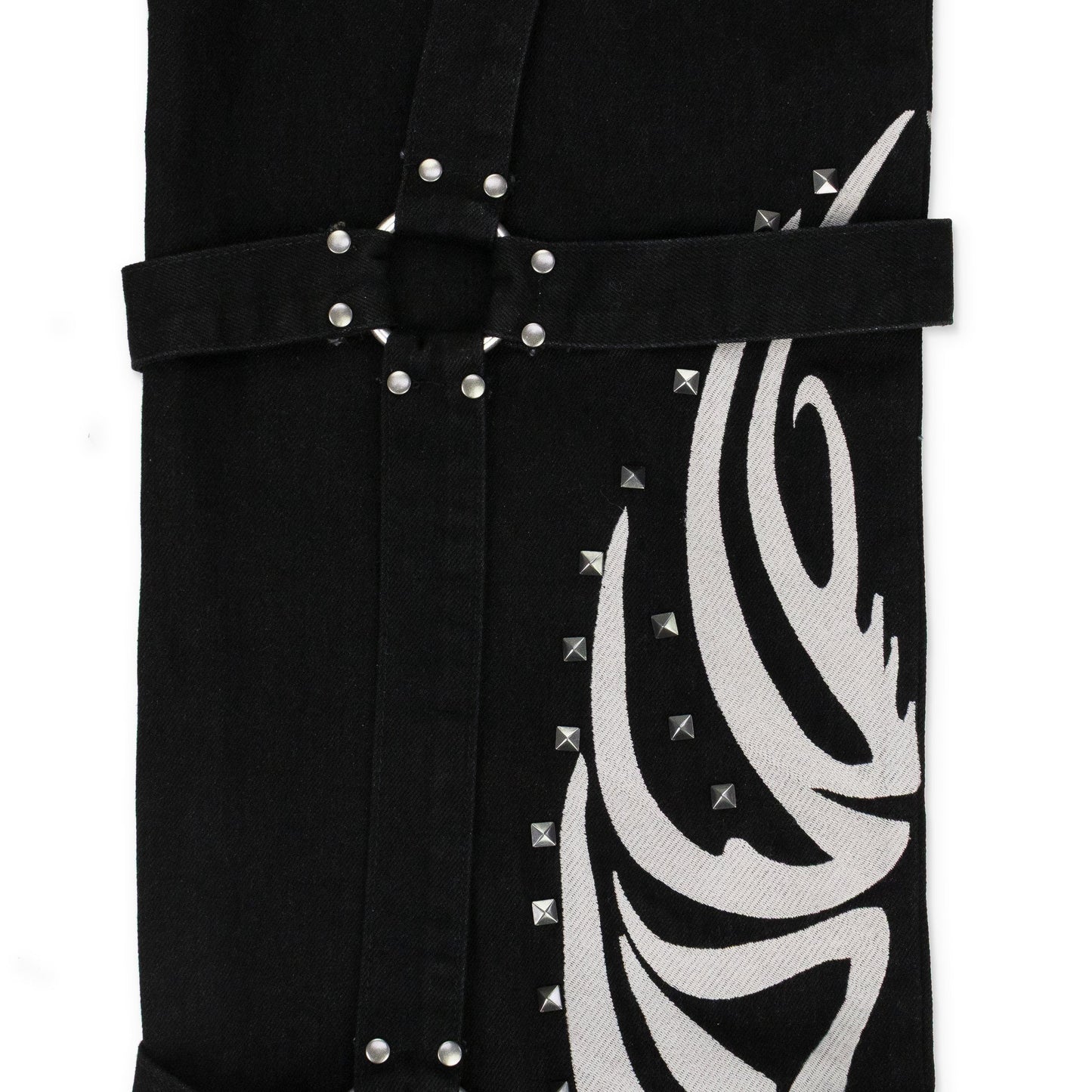 BLACK WINGED LOGO BONDAGE STRAIGHT-FIT JEANS