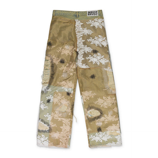 TAN OVERDYED LACE WIDE-LEG JEANS