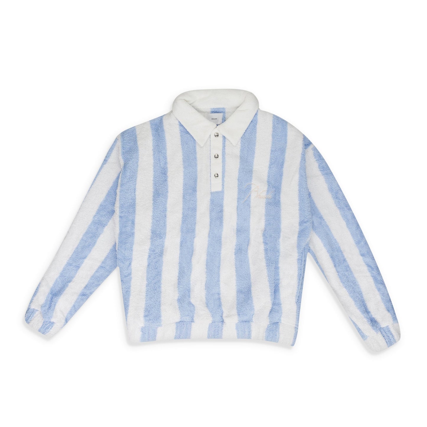WHITE/BLUE STRIPED LOOP TERRY POLO SHIRT