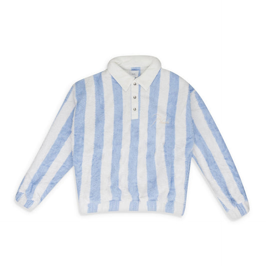 WHITE/BLUE STRIPED LOOP TERRY POLO SHIRT