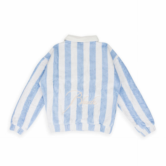 WHITE/BLUE STRIPED LOOP TERRY POLO SHIRT
