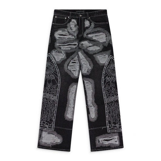 BLACK DARNING STRAIGHT-FIT JEANS