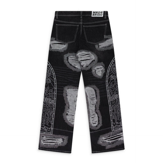 BLACK DARNING STRAIGHT-FIT JEANS