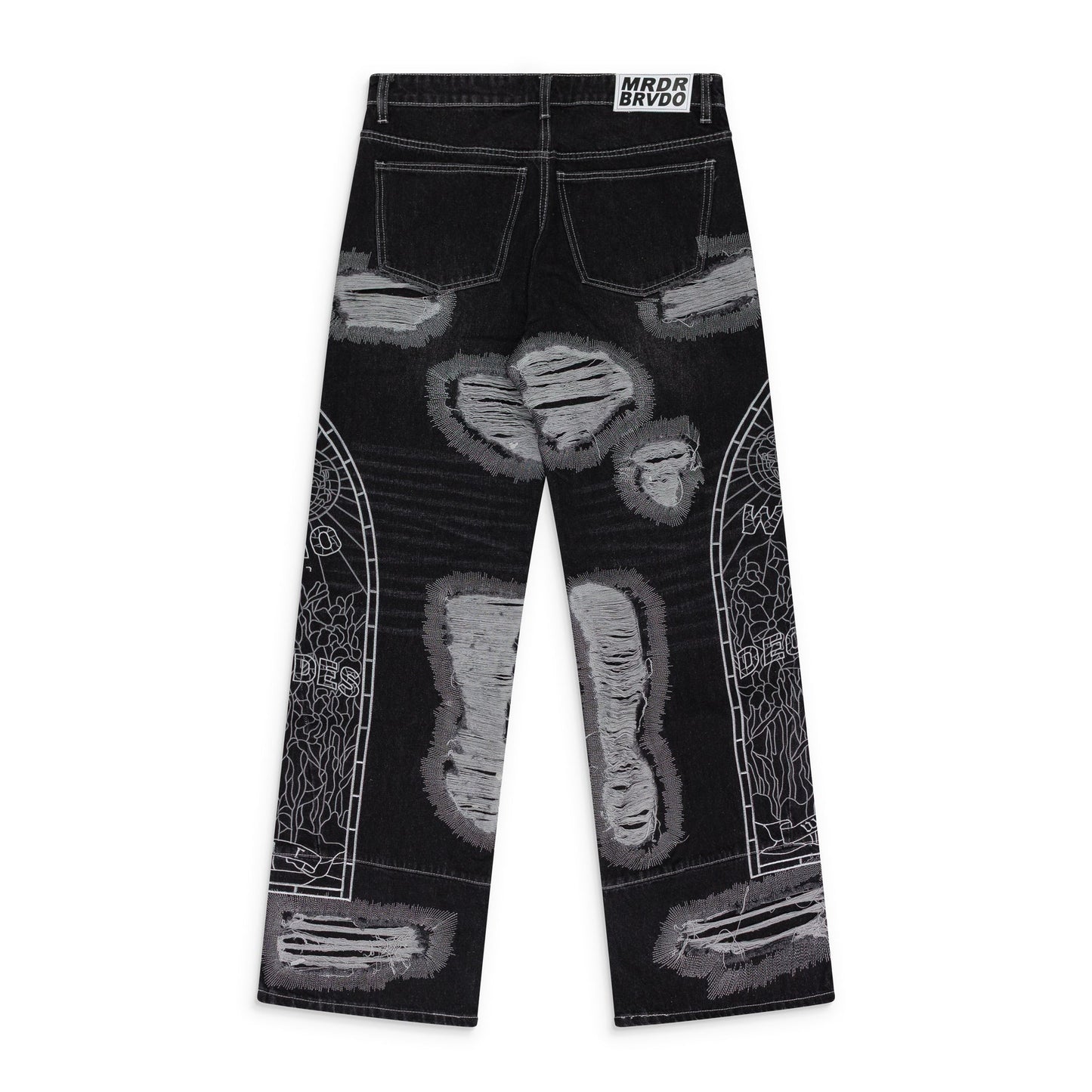 BLACK DARNING STRAIGHT-FIT JEANS