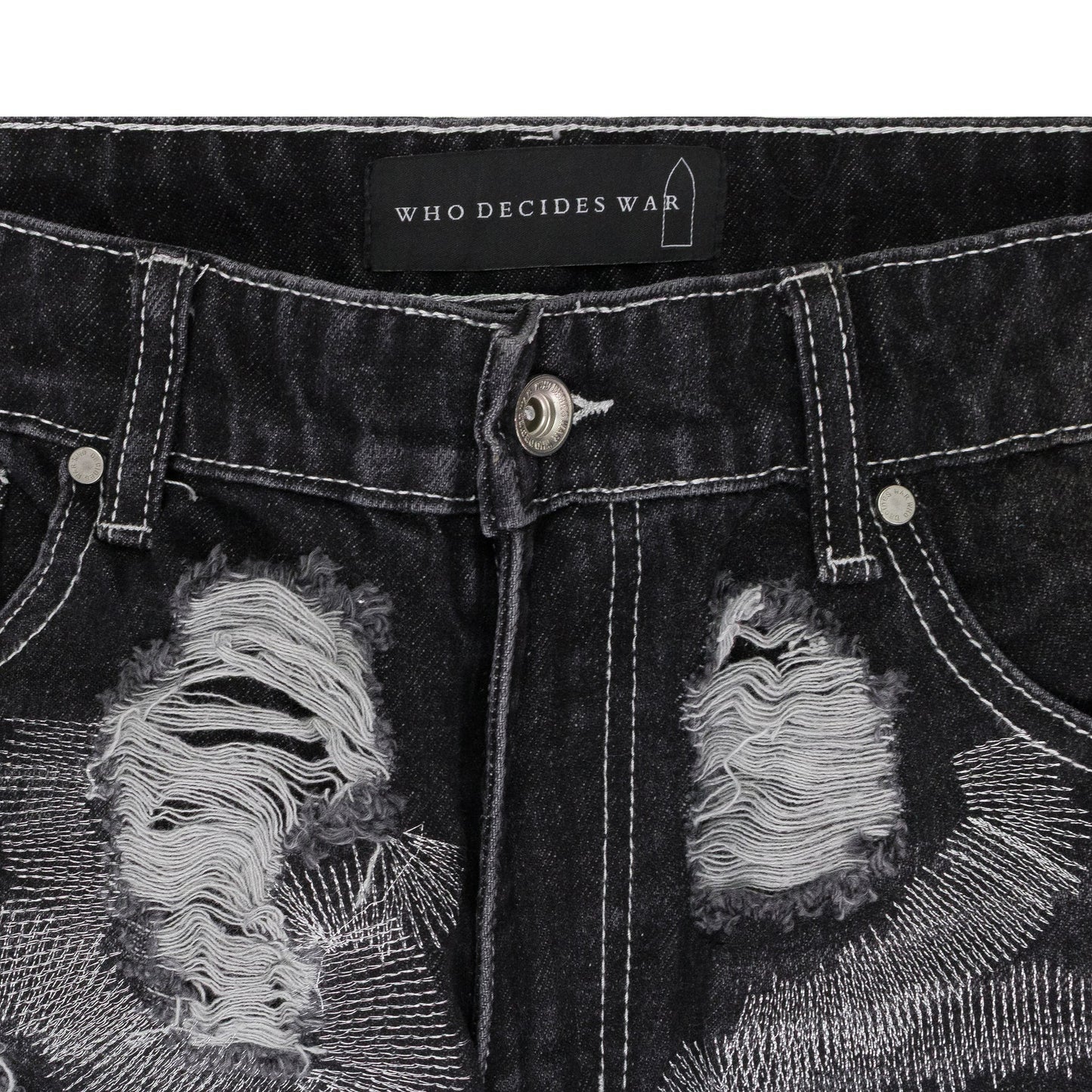 BLACK DARNING STRAIGHT-FIT JEANS