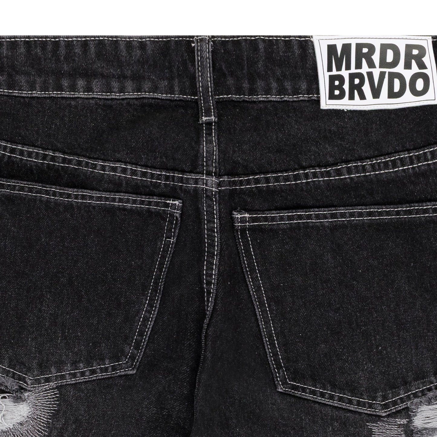 BLACK DARNING STRAIGHT-FIT JEANS