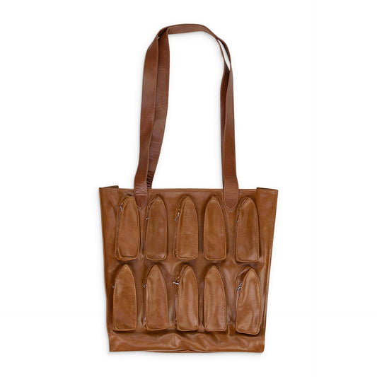 BROWN THORNED POCKET TOTE BAG