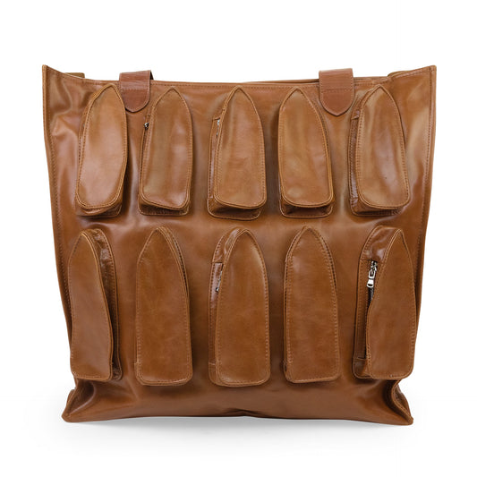 BROWN THORNED POCKET TOTE BAG
