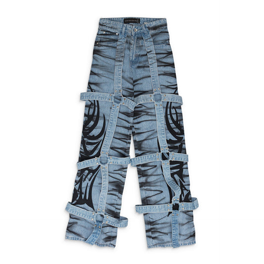 BLUE WINGED LOGO BONDAGE PANTS