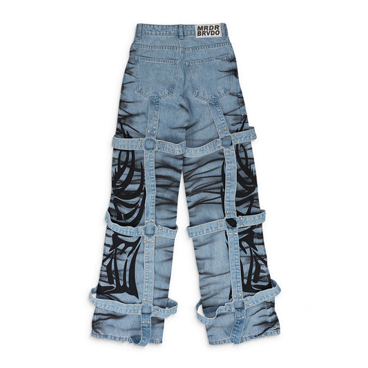 BLUE WINGED LOGO BONDAGE PANTS