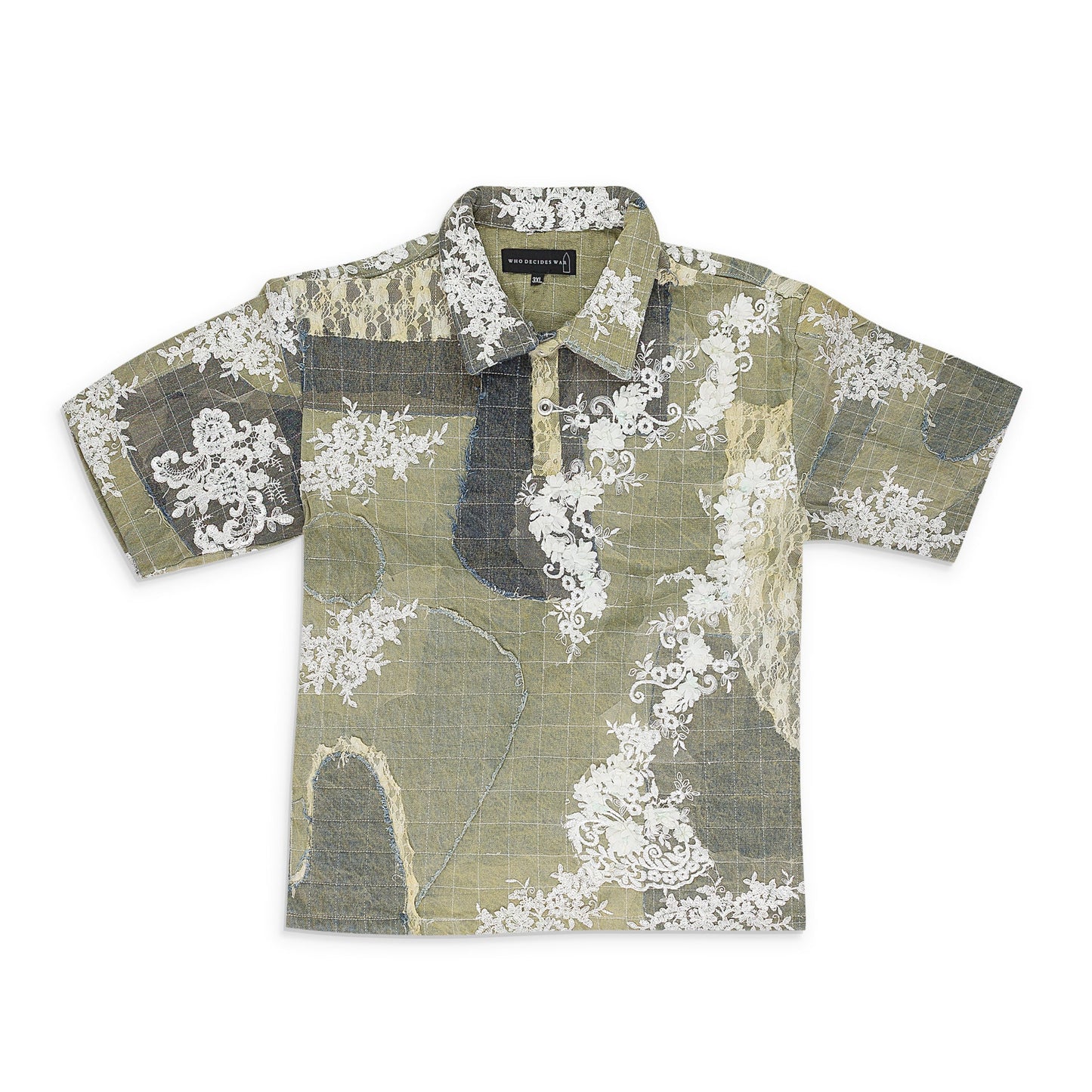 BLUE LACE PATCHWORK BUTTON-DOWN SHIRT