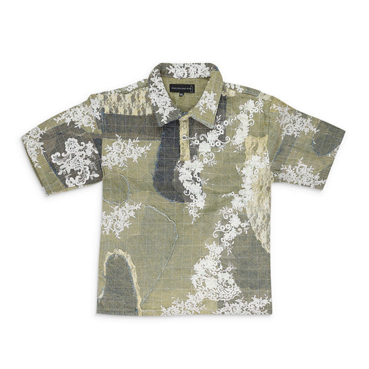 BLUE LACE PATCHWORK BUTTON-DOWN SHIRT