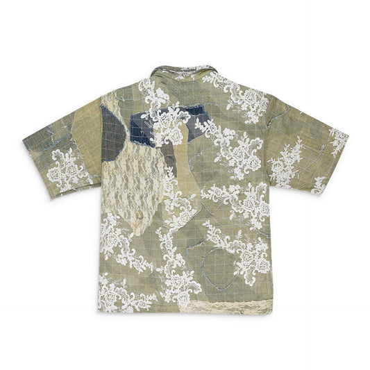 BLUE LACE PATCHWORK BUTTON-DOWN SHIRT