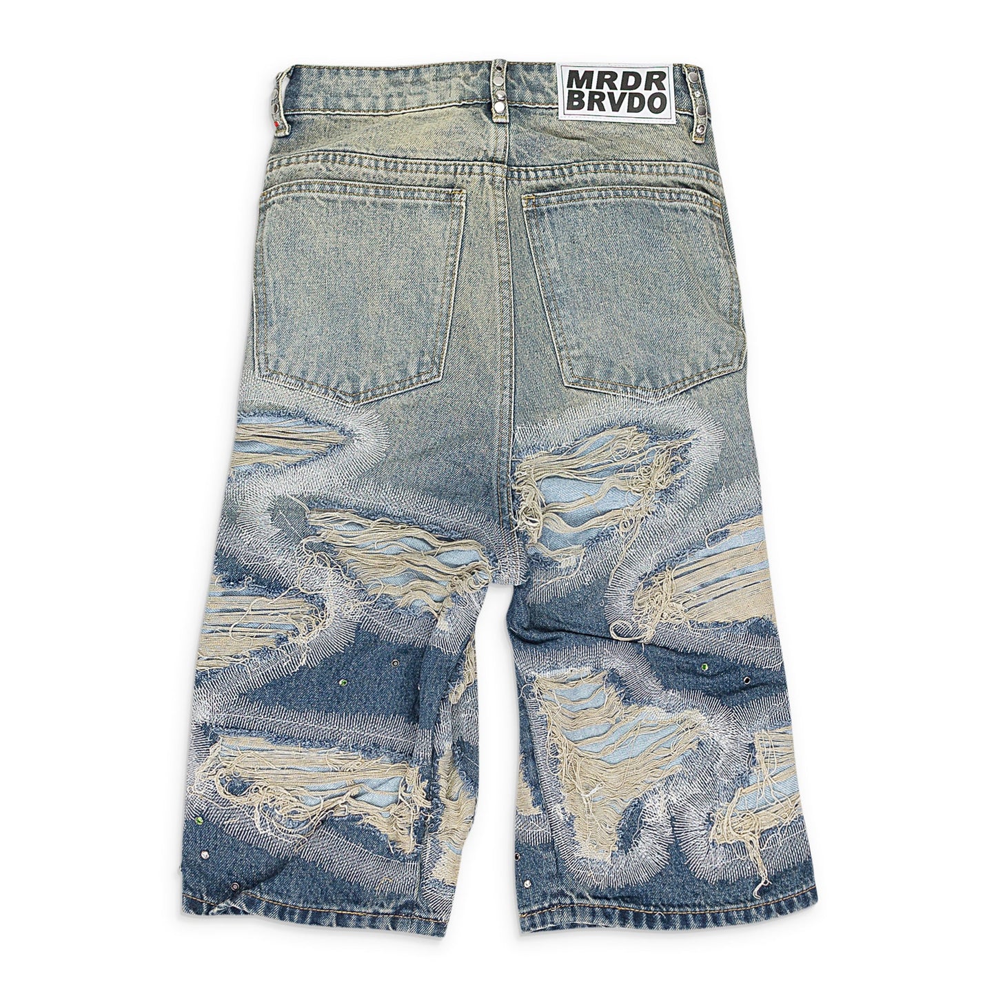 BLUE CHROME STUD EMBROIDERED SHORTS