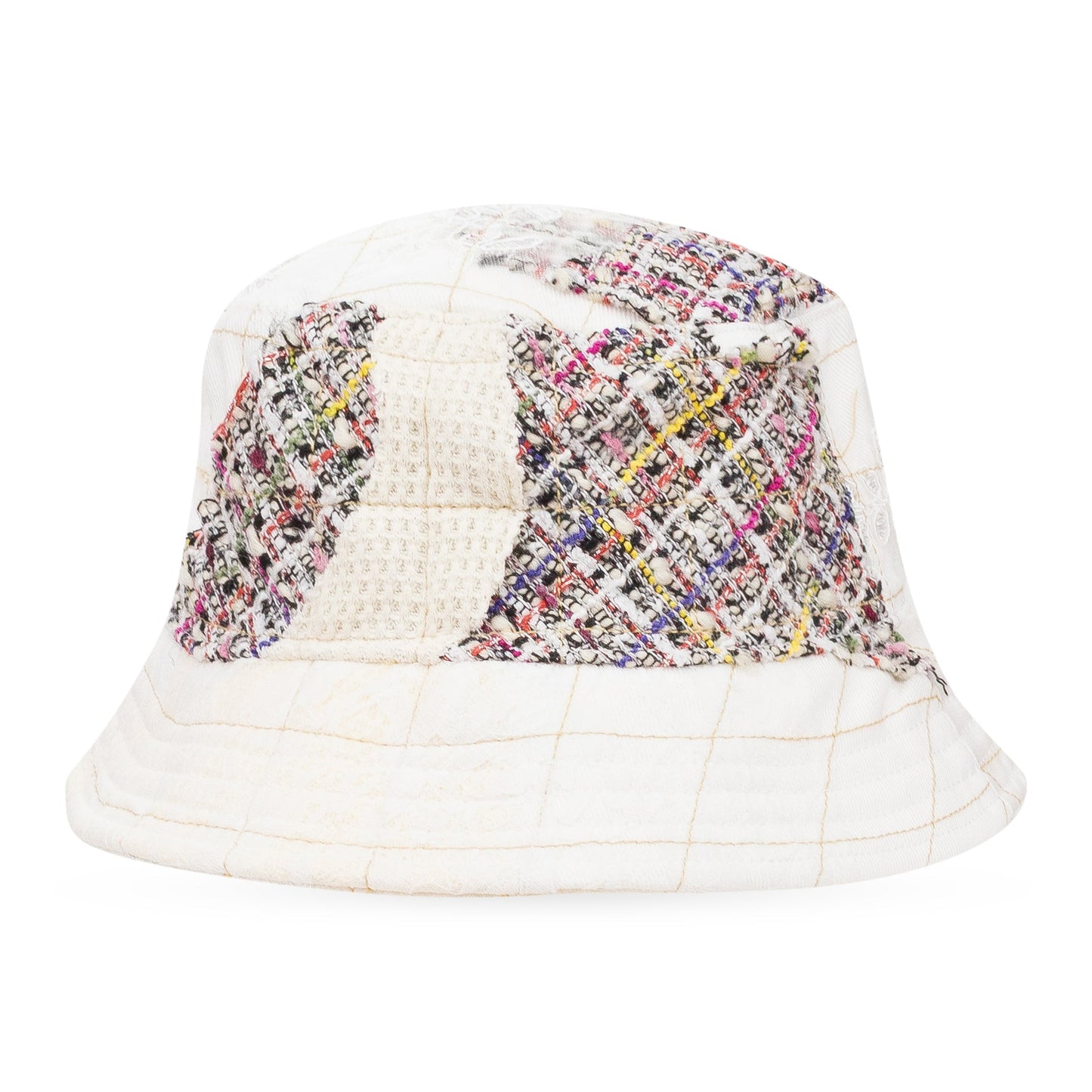 WHITE TWEED PATCHWORK BUCKET HAT