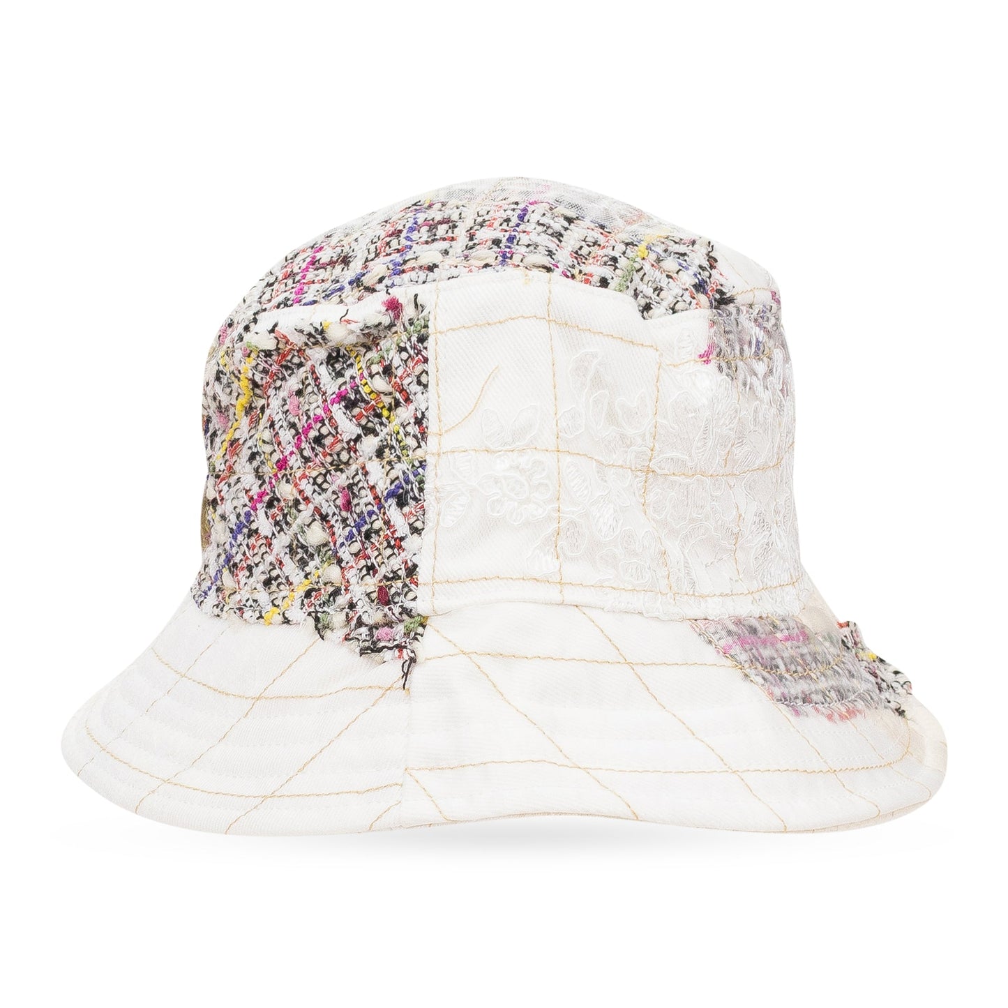 WHITE TWEED PATCHWORK BUCKET HAT