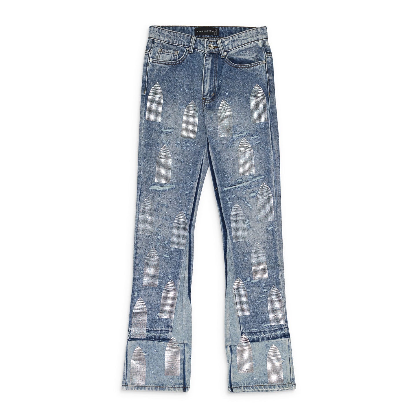 BLUE RHINESTONE WASHED BOOTCUT JEANS