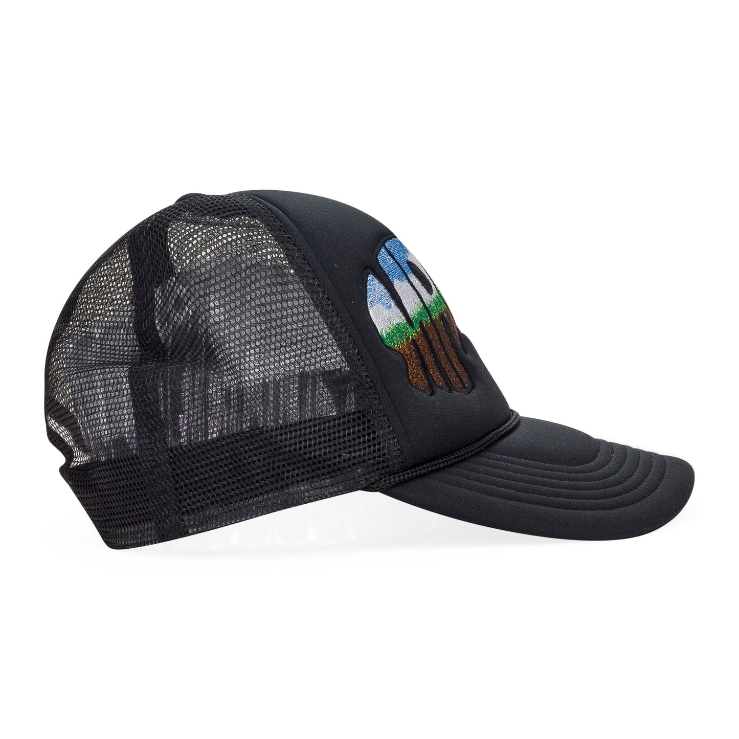 BLACK MRDR TRUCKER BASEBALL CAP