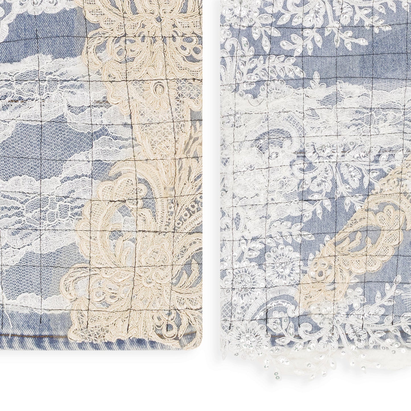 BLUE GRID LACE STRAIGHT-FIT JEANS