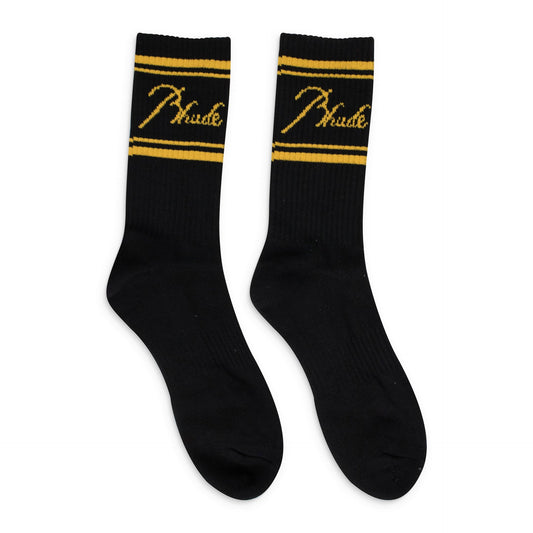 BLACK/YELLOW SCRIPT LOGO SOCKS