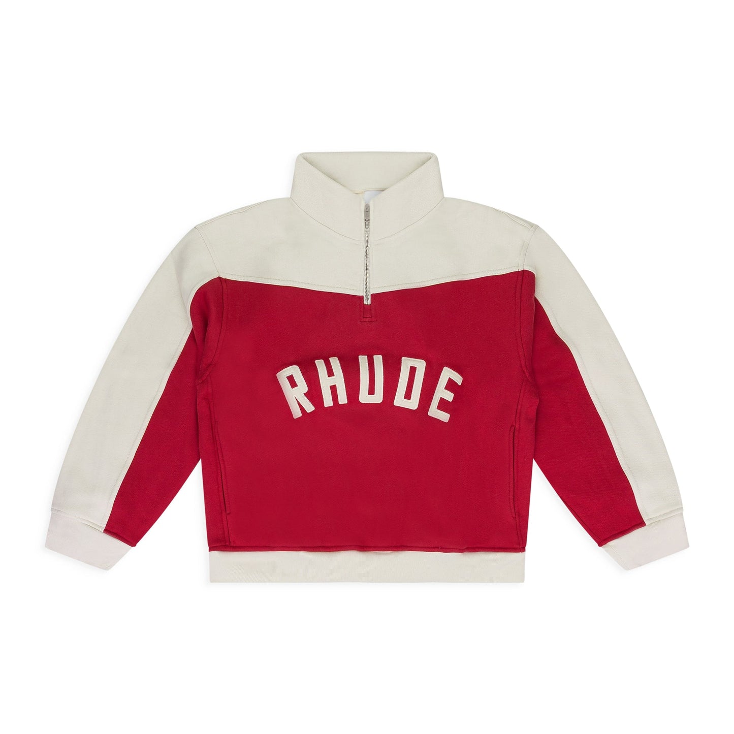 RED CONTRAST QUARTER ZIP SWEATER