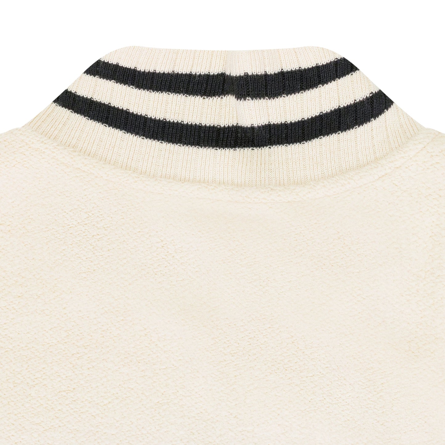CREAM QUARTER ZIP VARSITY SWEATER