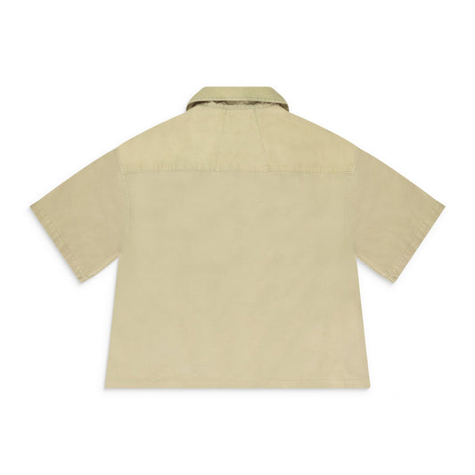 KHAKI BOXY HALF-ZIP SPRAY BUTTON-DOWN SHIRT