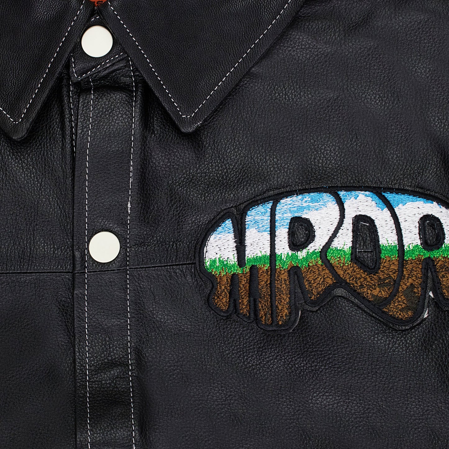 BLACK LEATHER WORK BUTTON-DOWN SHIRT