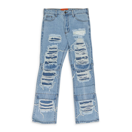 BLUE KNEE FLAP STRAIGHT-FIT JEANS
