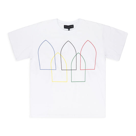 WHITE INTERWOVEN WINDOWS T-SHIRT
