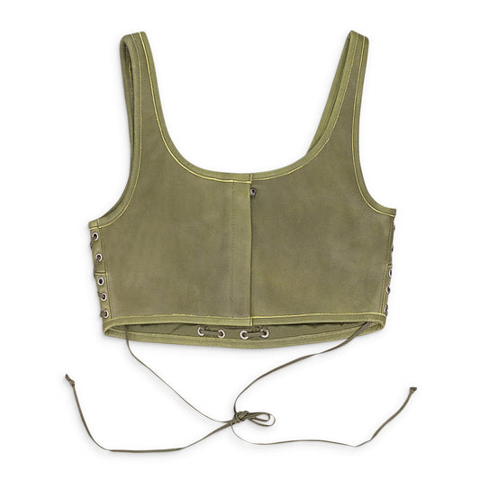 GREEN BONDAGE LEATHER CROP TOP