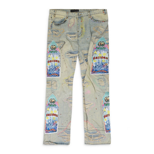 BLUE STUD DISTRESSED STRAIGHT-FIT JEANS