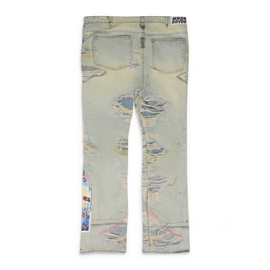 BLUE STUD DISTRESSED STRAIGHT-FIT JEANS