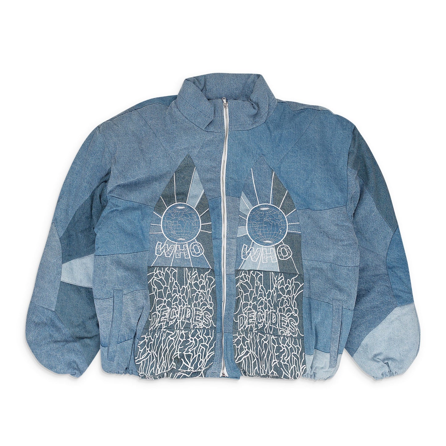 BLUE EMBROIDERED BOMBER