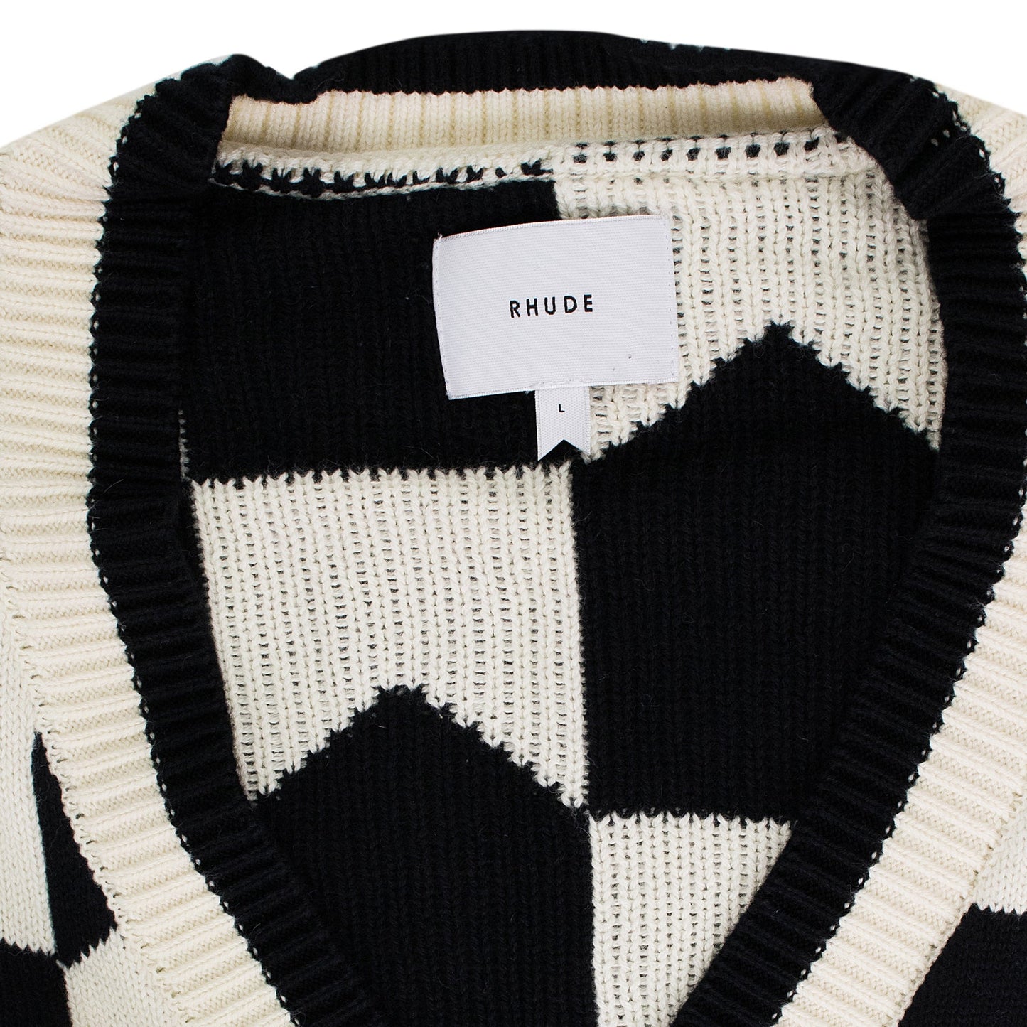 BLACK/CREAM CHEVRON CHECKERED KNIT CARDIGAN