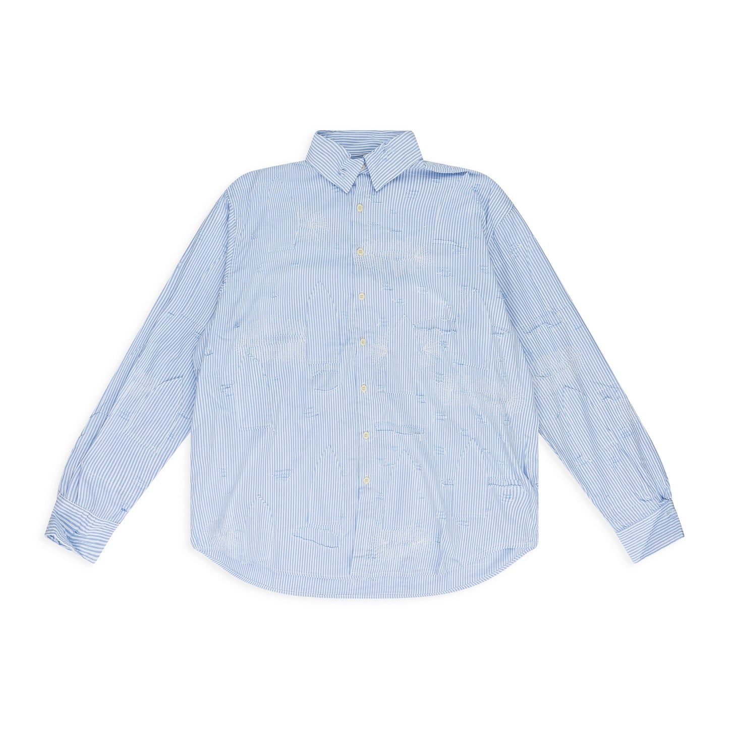 Blue Gathered Fray Button Down Shirt
