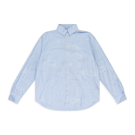 Blue Gathered Fray Button Down Shirt