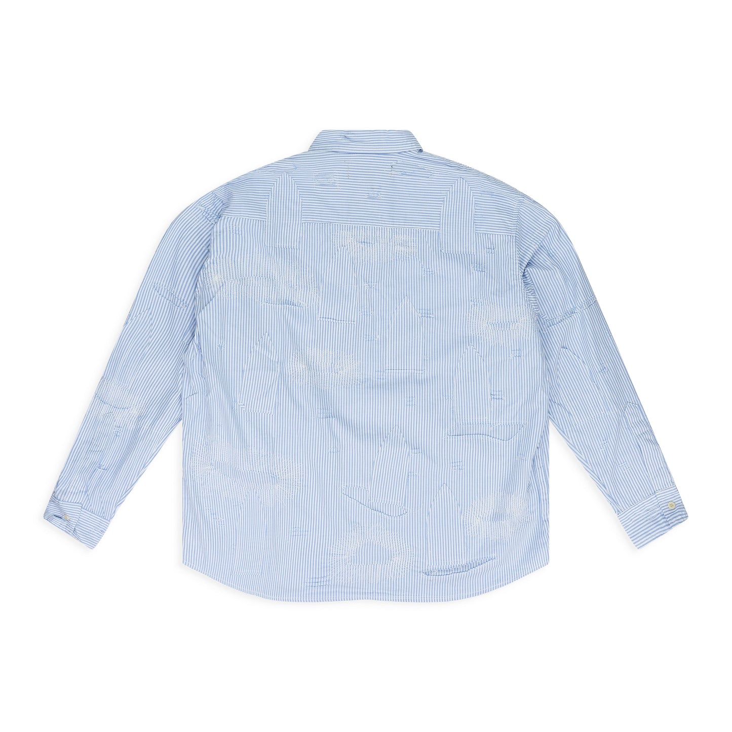 Blue Gathered Fray Button Down Shirt