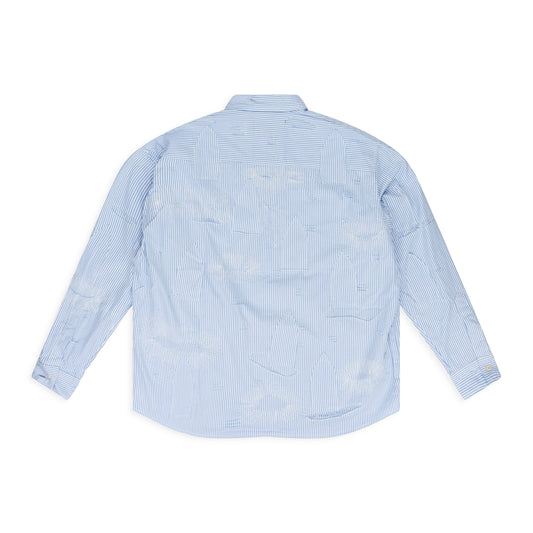 Blue Gathered Fray Button Down Shirt