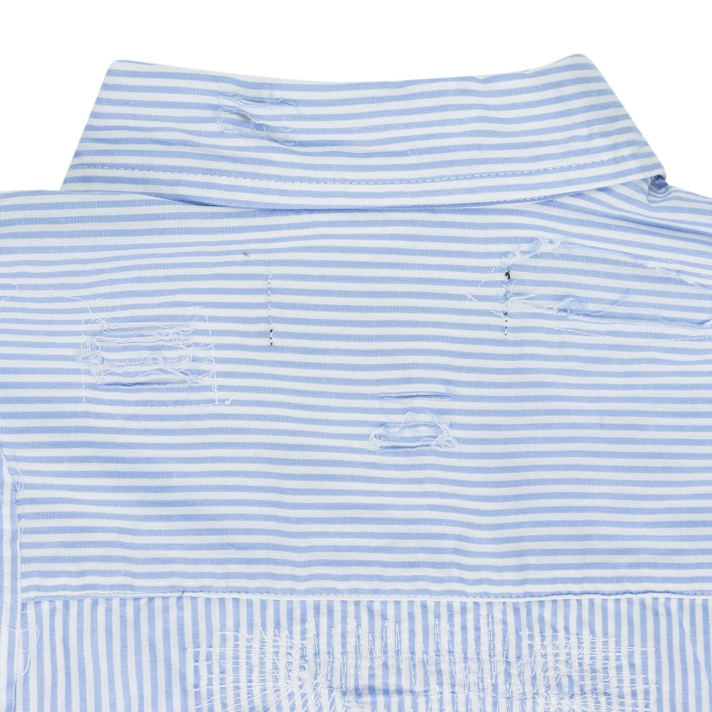 Blue Gathered Fray Button Down Shirt