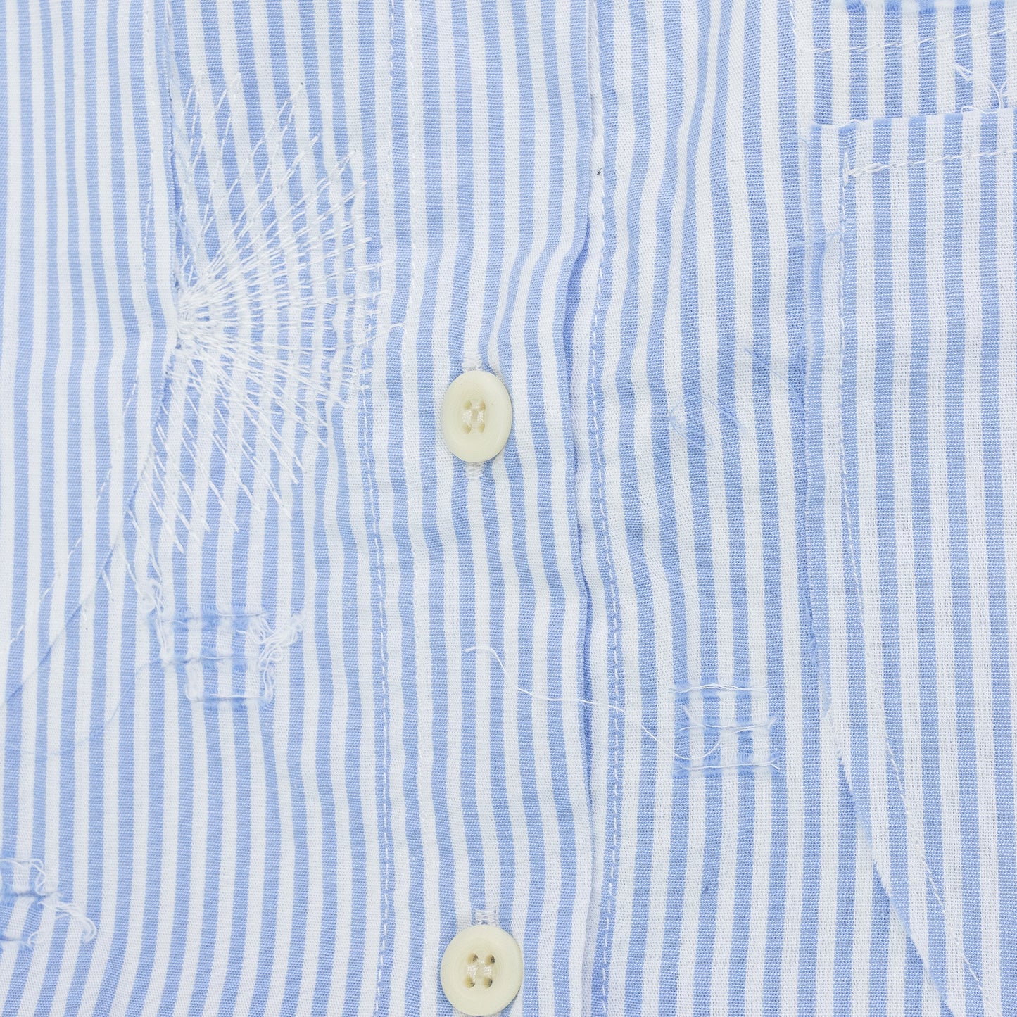 Blue Gathered Fray Button Down Shirt