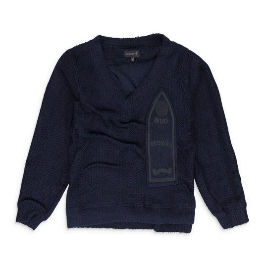 Black Gathered Collegiate Pullover Sweater