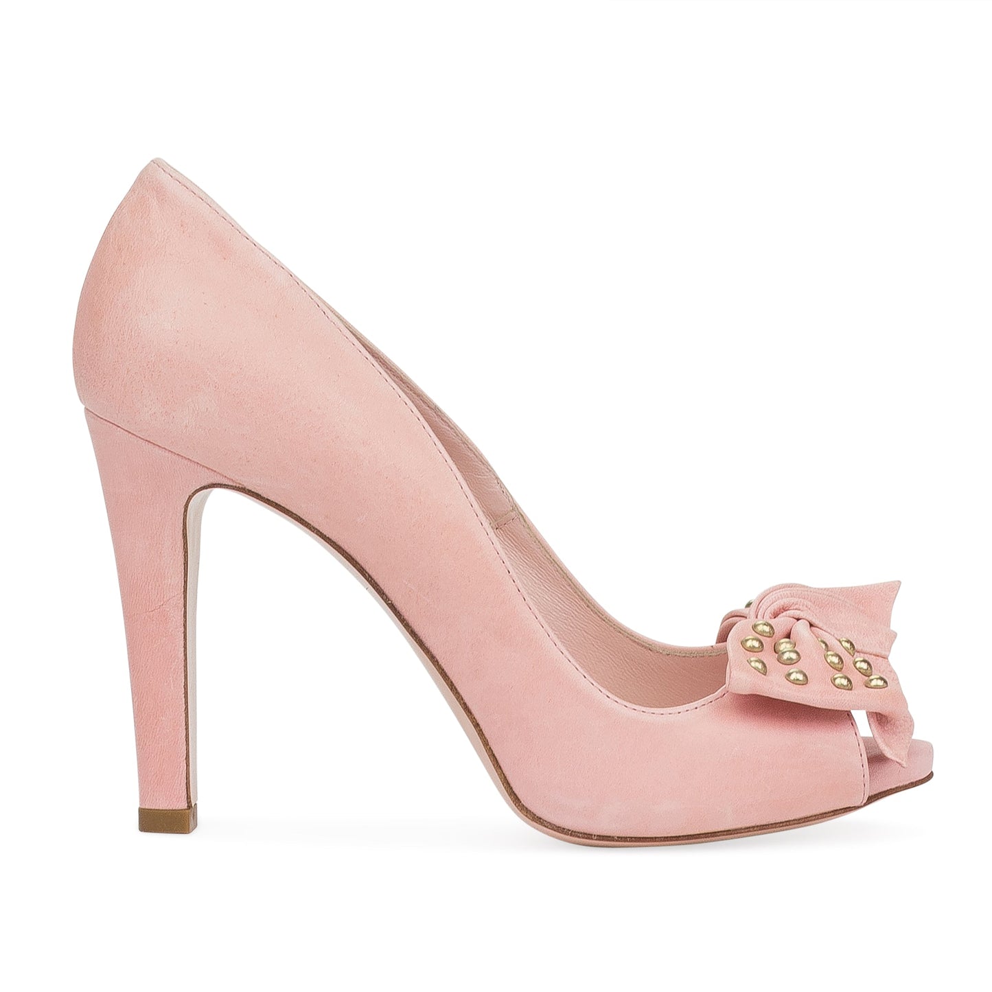 Pink Peep Toe Studded Bow Heels