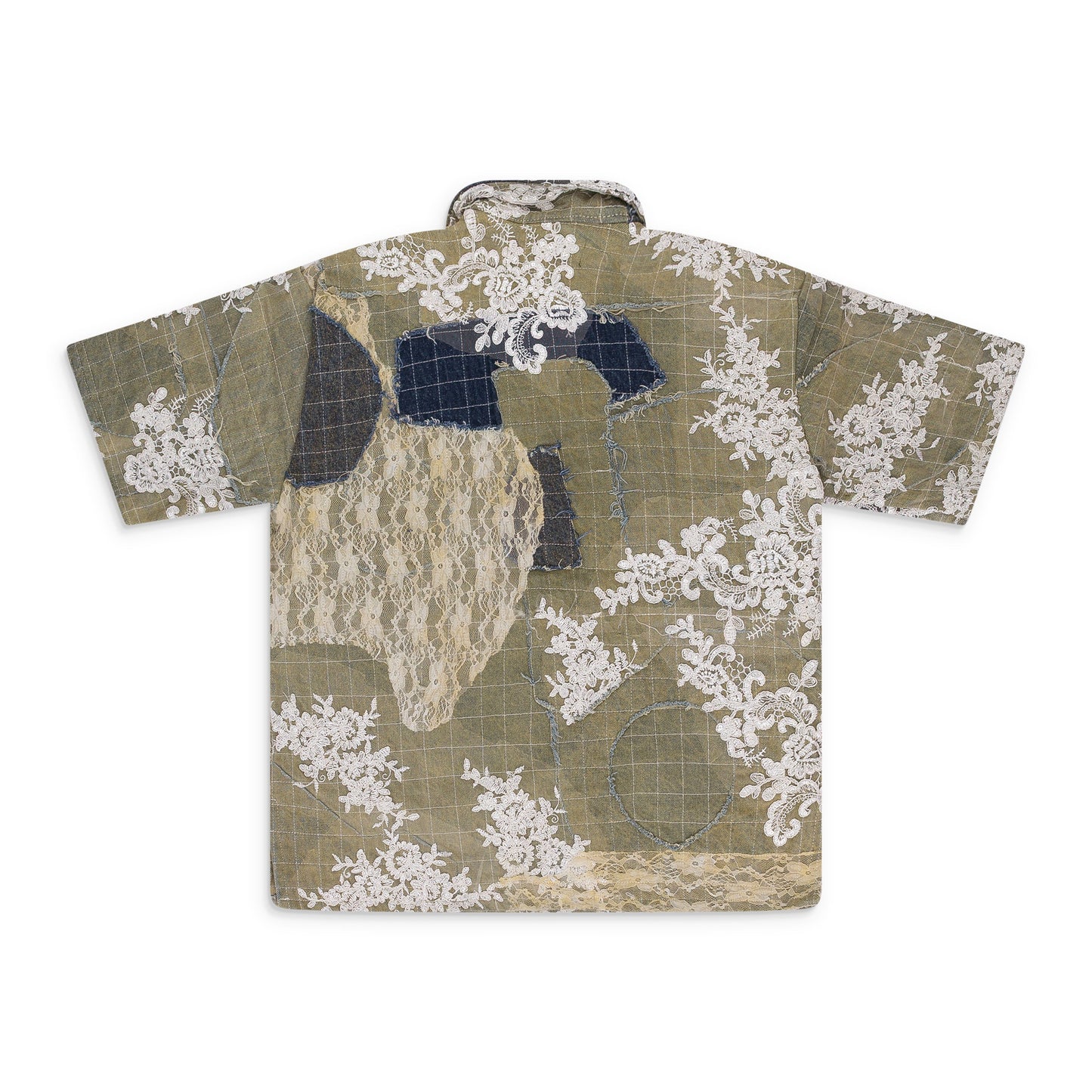 Multicolor Lace Patchwork Grid Polo Shirt