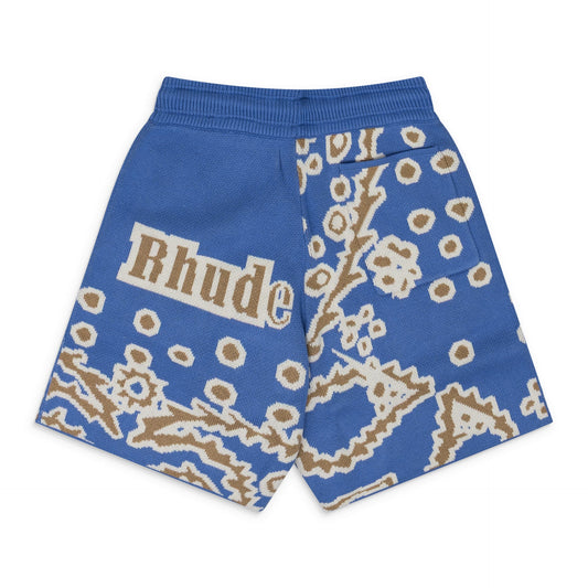 Blue Knit Bandana Shorts